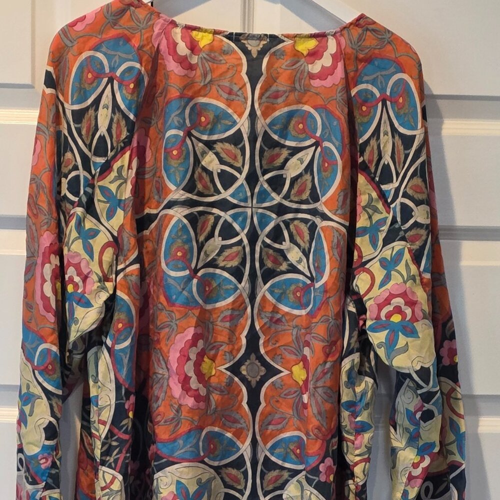 EUC: JOHNNY WAS Lentine Scarf Print Silk Blouse - Picture 9 of 9